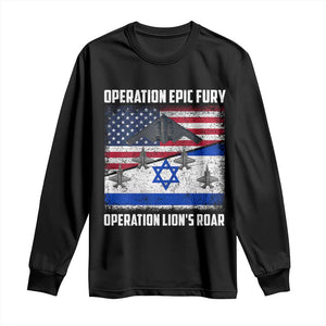 Operation Epic Fury Lions Roar Long Sleeve Shirt USA Israel Flag Freedom Defense TS02 Black Print Your Wear