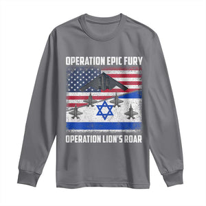 Operation Epic Fury Lions Roar Long Sleeve Shirt USA Israel Flag Freedom Defense TS02 Charcoal Print Your Wear