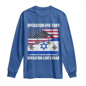 Operation Epic Fury Lions Roar Long Sleeve Shirt USA Israel Flag Freedom Defense TS02 Royal Blue Print Your Wear