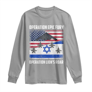 Operation Epic Fury Lions Roar Long Sleeve Shirt USA Israel Flag Freedom Defense TS02 Sport Gray Print Your Wear