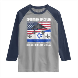 Operation Epic Fury Lions Roar Raglan Shirt USA Israel Flag Freedom Defense TS02 Sport Gray Navy Print Your Wear