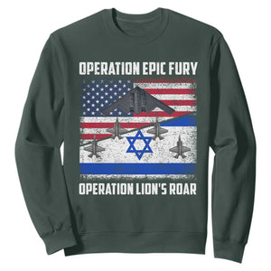 Operation Epic Fury Lions Roar Sweatshirt USA Israel Flag Freedom Defense TS02 Dark Forest Green Print Your Wear