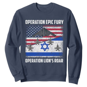 Operation Epic Fury Lions Roar Sweatshirt USA Israel Flag Freedom Defense TS02 Navy Print Your Wear
