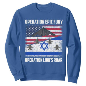 Operation Epic Fury Lions Roar Sweatshirt USA Israel Flag Freedom Defense TS02 Royal Blue Print Your Wear