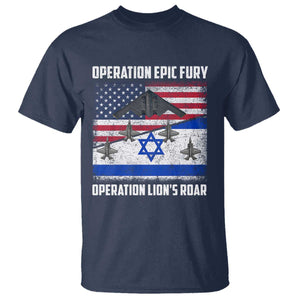 Operation Epic Fury Lions Roar T Shirt USA Israel Flag Freedom Defense TS02 Navy Print Your Wear