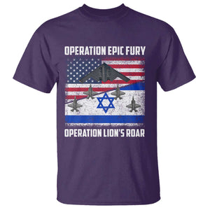 Operation Epic Fury Lions Roar T Shirt USA Israel Flag Freedom Defense TS02 Purple Print Your Wear