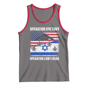 Operation Epic Fury Lions Roar Tank Top USA Israel Flag Freedom Defense TS02 Deep Heather Red Print Your Wear