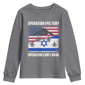 Operation Epic Fury Lions Roar Youth Sweatshirt USA Israel Flag Freedom Defense TS02 Charcoal Print Your Wear