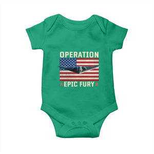 Operation Epic Fury Stealth Bomber American Flag Baby Onesie Powerful B2 Spirit USA Military Pride TS02 Irish Green Print Your Wear