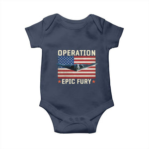Operation Epic Fury Stealth Bomber American Flag Baby Onesie Powerful B2 Spirit USA Military Pride TS02 Navy Print Your Wear