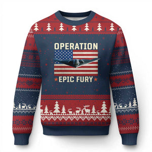 Operation Epic Fury Stealth Bomber American Flag Ugly Christmas Sweater Powerful B2 Spirit USA Military Pride TS02 Navy Red Print Your Wear