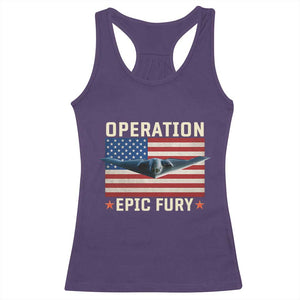 Operation Epic Fury Stealth Bomber American Flag Racerback Tank Top Powerful B2 Spirit USA Military Pride TS02 Purple Print Your Wear