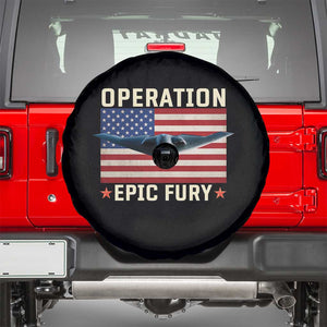 Operation Epic Fury Stealth Bomber American Flag Spare Tire Cover Powerful B2 Spirit USA Military Pride TS02 Black Print Your Wear