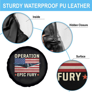 Operation Epic Fury Stealth Bomber American Flag Spare Tire Cover Powerful B2 Spirit USA Military Pride TS02 Print Your Wear