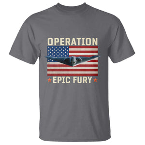 Operation Epic Fury Stealth Bomber American Flag T Shirt Powerful B2 Spirit USA Military Pride TS02 Charcoal Print Your Wear