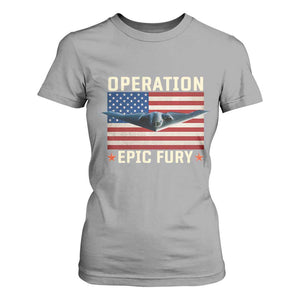 Operation Epic Fury Stealth Bomber American Flag T Shirt For Women Powerful B2 Spirit USA Military Pride TS02 Sport Gray Print Your Wear