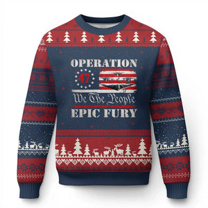 Operation Epic Fury We The People 47 Patriotic Flag Ugly Christmas Sweater B2 Spirit Constitutional Freedom Statement TS02 Navy Red Print Your Wear