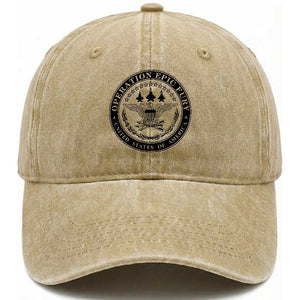 Operation Epic Fury USA Military Seal Washed Cotton Baseball Cap - Patriotic Air Power Aviation Tribute TS02 Washed Cap Universal Fit Khaki Print Your Wear