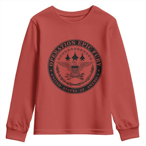 Operation Epic Fury USA Military Seal Youth Sweatshirt Patriotic Air Power Aviation Tribute TS02 Red Print Your Wear