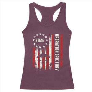 Operation Epic Fury 2026 American Flag Bomber Racerback Tank Top B2 Spirit Patriotic Air Dominance TS02 Maroon Print Your Wear