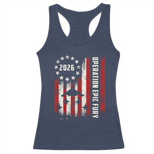 Operation Epic Fury 2026 American Flag Bomber Racerback Tank Top B2 Spirit Patriotic Air Dominance TS02 Navy Print Your Wear