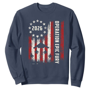Operation Epic Fury 2026 American Flag Bomber Sweatshirt B2 Spirit Patriotic Air Dominance TS02 Navy Print Your Wear