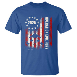 Operation Epic Fury 2026 American Flag Bomber T Shirt B2 Spirit Patriotic Air Dominance TS02 Royal Blue Print Your Wear