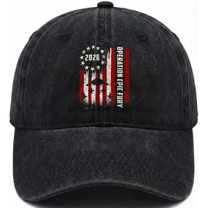 Operation Epic Fury 2026 American Flag Bomber Washed Cotton Baseball Cap B2 Spirit Patriotic Air Dominance TS02 Washed Cap Universal Fit Black Print Your Wear