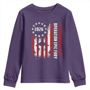 Operation Epic Fury 2026 American Flag Bomber Youth Sweatshirt B2 Spirit Patriotic Air Dominance TS02 Purple Print Your Wear