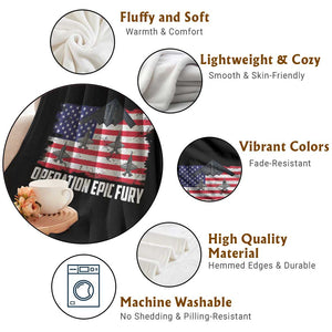 Operation Epic Fury Fighter Jet Formation American Flag Throw Blanket B12 Spirit USA Strength and Freedom TS02 Print Your Wear