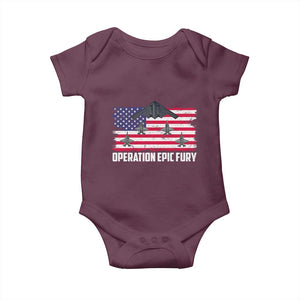 Operation Epic Fury Fighter Jet Formation American Flag Baby Onesie B12 Spirit USA Strength and Freedom TS02 Maroon Print Your Wear