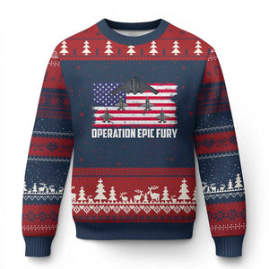 Operation Epic Fury Fighter Jet Formation American Flag Ugly Christmas Sweater B12 Spirit USA Strength and Freedom TS02 Navy Red Print Your Wear