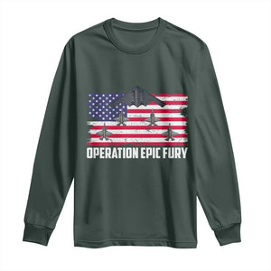 Operation Epic Fury Fighter Jet Formation American Flag Long Sleeve Shirt B12 Spirit USA Strength and Freedom TS02 Dark Forest Green Print Your Wear