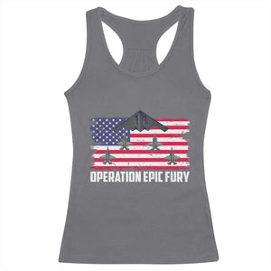 Operation Epic Fury Fighter Jet Formation American Flag Racerback Tank Top B12 Spirit USA Strength and Freedom TS02 Charcoal Print Your Wear
