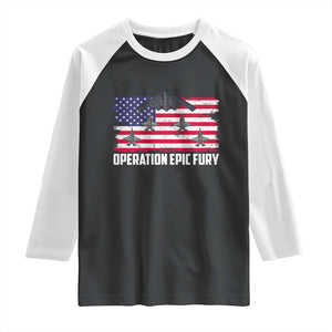 Operation Epic Fury Fighter Jet Formation American Flag Raglan Shirt B12 Spirit USA Strength and Freedom TS02 Black White Print Your Wear
