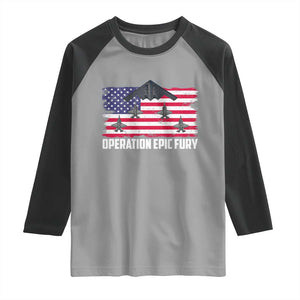 Operation Epic Fury Fighter Jet Formation American Flag Raglan Shirt B12 Spirit USA Strength and Freedom TS02 Sport Gray Black Print Your Wear
