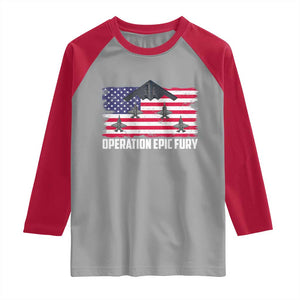 Operation Epic Fury Fighter Jet Formation American Flag Raglan Shirt B12 Spirit USA Strength and Freedom TS02 Sport Gray Red Print Your Wear