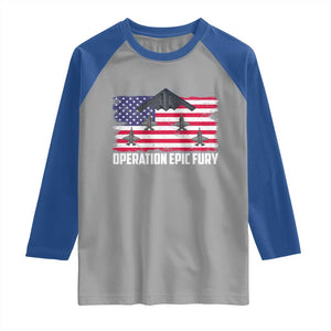 Operation Epic Fury Fighter Jet Formation American Flag Raglan Shirt B12 Spirit USA Strength and Freedom TS02 Sport Gray Royal Print Your Wear