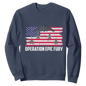 Operation Epic Fury Fighter Jet Formation American Flag Sweatshirt B12 Spirit USA Strength and Freedom TS02 Navy Print Your Wear