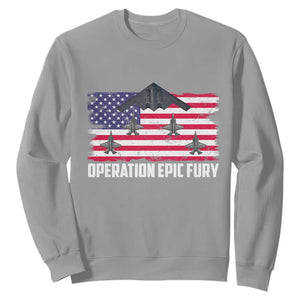 Operation Epic Fury Fighter Jet Formation American Flag Sweatshirt B12 Spirit USA Strength and Freedom TS02 Sport Gray Print Your Wear