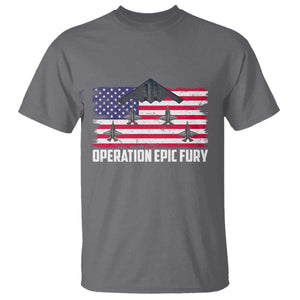 Operation Epic Fury Fighter Jet Formation American Flag T Shirt B12 Spirit USA Strength and Freedom TS02 Charcoal Print Your Wear