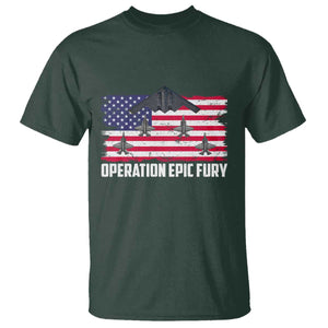 Operation Epic Fury Fighter Jet Formation American Flag T Shirt B12 Spirit USA Strength and Freedom TS02 Dark Forest Green Print Your Wear