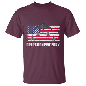 Operation Epic Fury Fighter Jet Formation American Flag T Shirt B12 Spirit USA Strength and Freedom TS02 Maroon Print Your Wear