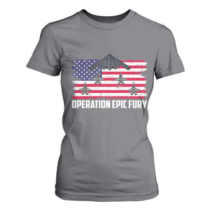 Operation Epic Fury Fighter Jet Formation American Flag T Shirt For Women B12 Spirit USA Strength and Freedom TS02 Charcoal Print Your Wear