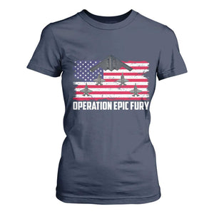 Operation Epic Fury Fighter Jet Formation American Flag T Shirt For Women B12 Spirit USA Strength and Freedom TS02 Navy Print Your Wear