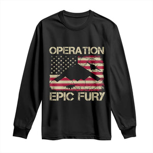 Operation Epic Fury Vintage American Flag Bomber Long Sleeve Shirt B2 Spirit Patriotic Strength TS02 Black Print Your Wear