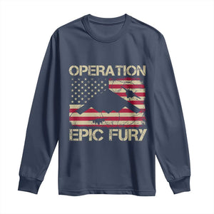 Operation Epic Fury Vintage American Flag Bomber Long Sleeve Shirt B2 Spirit Patriotic Strength TS02 Navy Print Your Wear