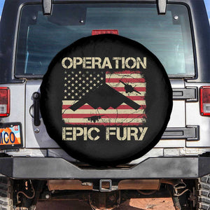 Operation Epic Fury Vintage American Flag Bomber Spare Tire Cover B2 Spirit Patriotic Strength TS02 No hole Black Print Your Wear