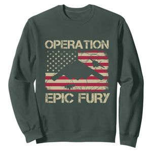 Operation Epic Fury Vintage American Flag Bomber Sweatshirt B2 Spirit Patriotic Strength TS02 Dark Forest Green Print Your Wear