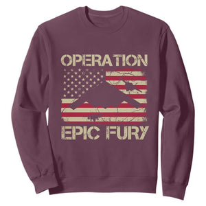 Operation Epic Fury Vintage American Flag Bomber Sweatshirt B2 Spirit Patriotic Strength TS02 Maroon Print Your Wear